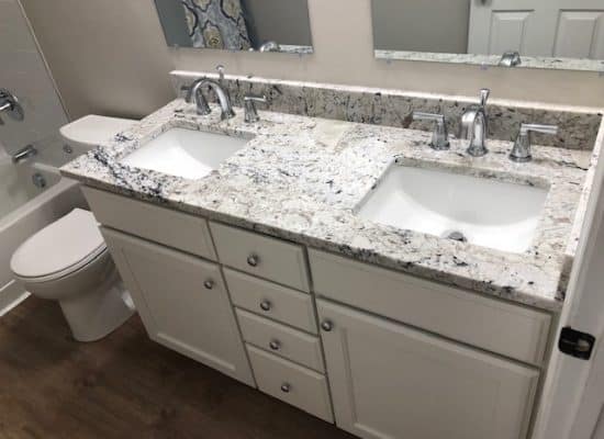 new vanity with double sinks and countertops for a rockville md bathroom makeover