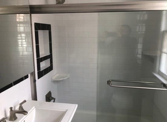 shower installation frederick county white tile black accents