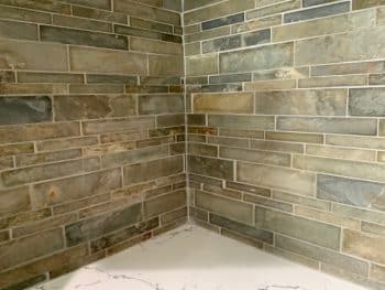 grey blue brown tan shower tile installation