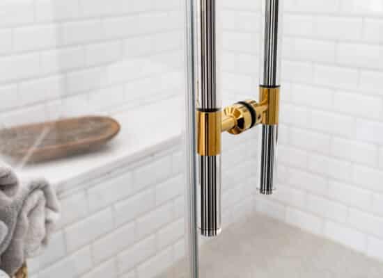 stand up shower details brass and silver handle