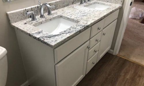 new vanity with double sinks as part of a bathroom remodel in rockville maryland